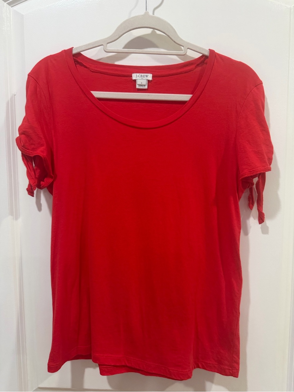 J. Crew Red Short Sleeve Scoop Neck Tee with Sleeve Tie